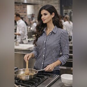 Chef Works Gingham Button-Down Shirt – Size XS